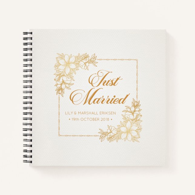Elegant Just Married Wedding | Gästebuch Notizbuch (Vorderseite)