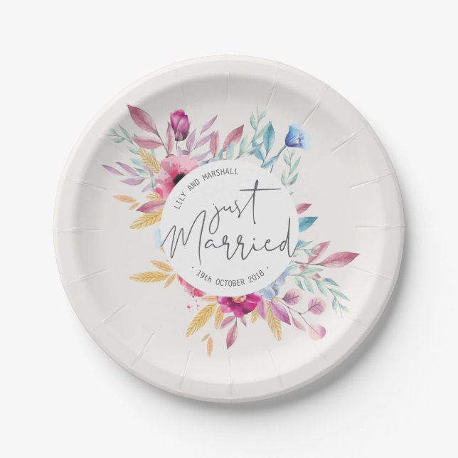 Elegant Just Married Wedding | Papierplatte Pappteller (Vorderseite)