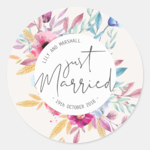 Elegant Just Married Wedding SIEGEL Runder Aufkleber