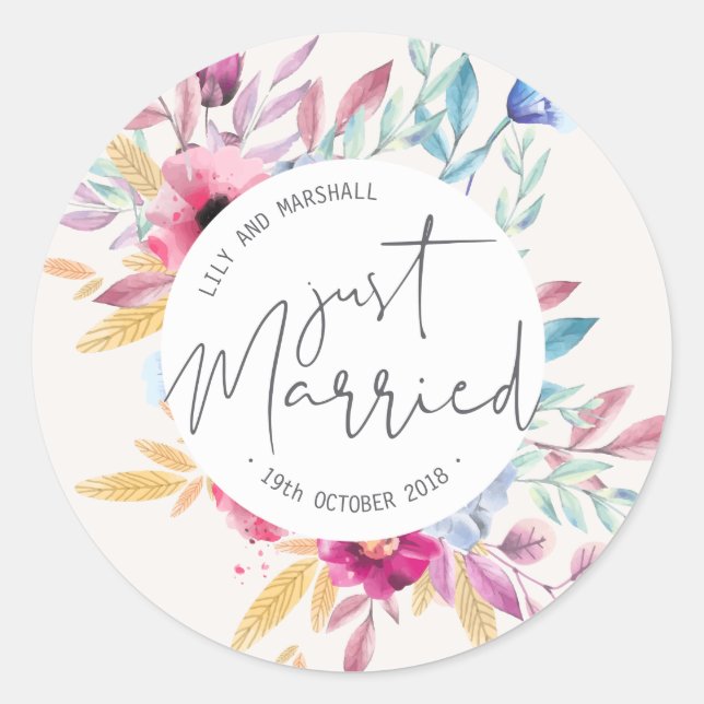 Elegant Just Married Wedding | SIEGEL Runder Aufkleber (Vorderseite)