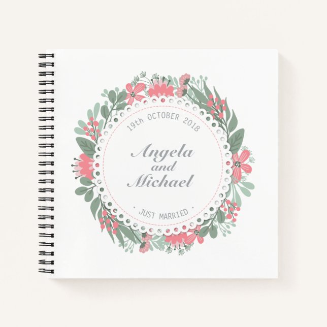 Élégant Juste Marié Floral Mariage | Livre d'or (Devant)