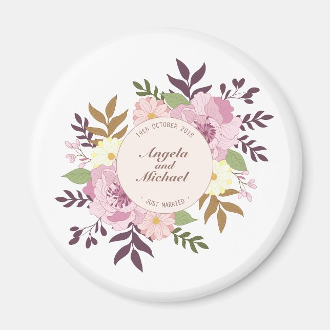 Élégant Juste Marié Floral Mariage | Magnet (Devant)
