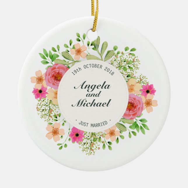 Élégant Juste Marié Floral Mariage | Ornement (Devant)