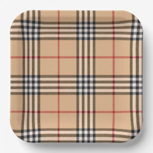 Elegant Kariert Warm Beige Grund Weiß Schwarz Brau Pappteller