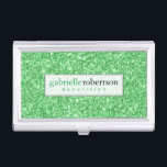 Elegant Kelly Green Glitzer Texture Print Visitenkarten Etui<br><div class="desc">Eleganter,  keltisch grüner Glitzer und Glitzern-Textur drucken weißer Texthintergrund und grün und schwarz vorgeschlagene Textfarbe.</div>