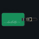 Elegant Kelly Green Script Name Personalisiert Gepäckanhänger<br><div class="desc">Elegant Kelly Green Script Name Personalisiert Luggage Tag</div>