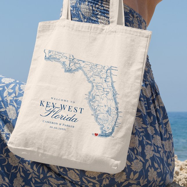 Elégant Key West Florida Mariage Sac fourre-tout d (Elegant Welcome to Key West FL Wedding Favor Florida Tote Bag from Coastal Map Designs)