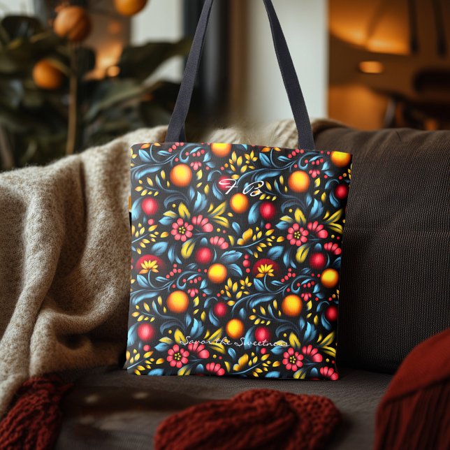 Elegant Khokhloma Inspiriert Floral Tote Bag Tasche (Von Creator hochgeladen)