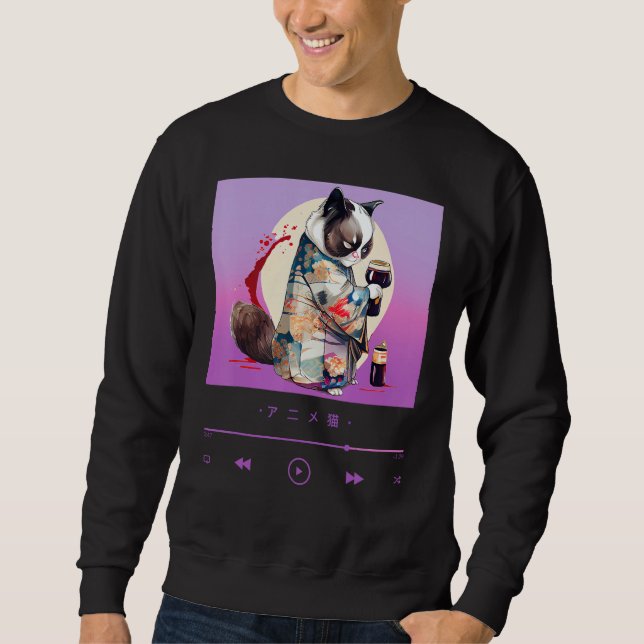 Elegant Kimono-wearing Cat in Japanese Style Sweatshirt (Vorderseite)