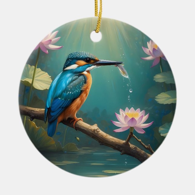 Elegant Kingfisher Bird Keramik Ornament (Vorne)