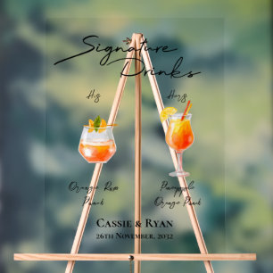 Elegant klare Unterschrift Drinks Hochzeiten Bar Acrylschild
