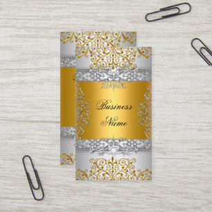 Elegant Klassisch Gold Spitze Silber Weiß Visitenkarte