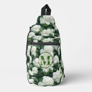 Elegant klassisch grün botanisch weiß Blüte Crossbody Bag
