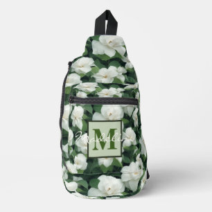 Elegant klassisch grün botanisch weiß Blüte Crossbody Bag