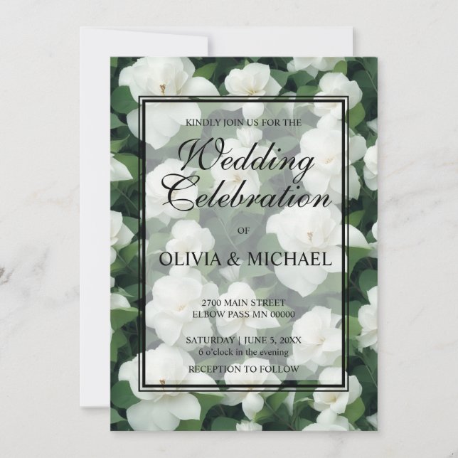 Elegant klassisch grün botanisch weiß Blüte Einladung (Vorderseite)