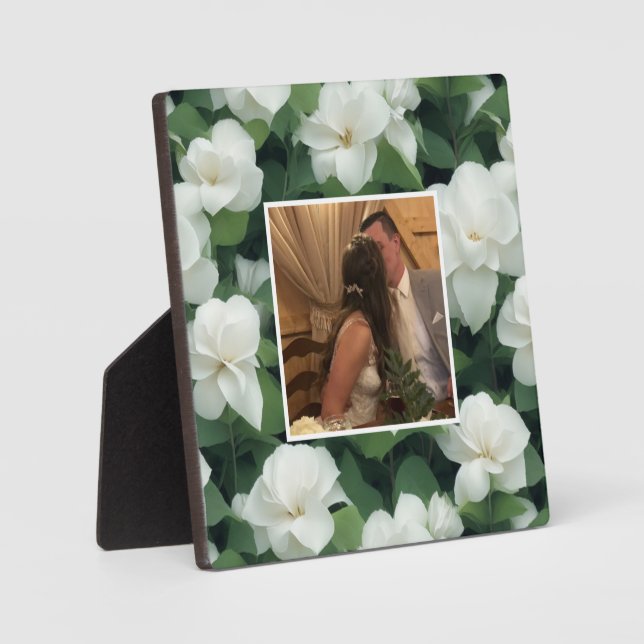Elegant klassisch grün botanisch weiß Blüte Fotoplatte (Vorderseite)