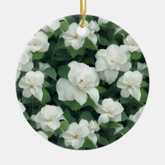 Elegant klassisch grün botanisch weiß Blüte Keramik Ornament (Vorne)