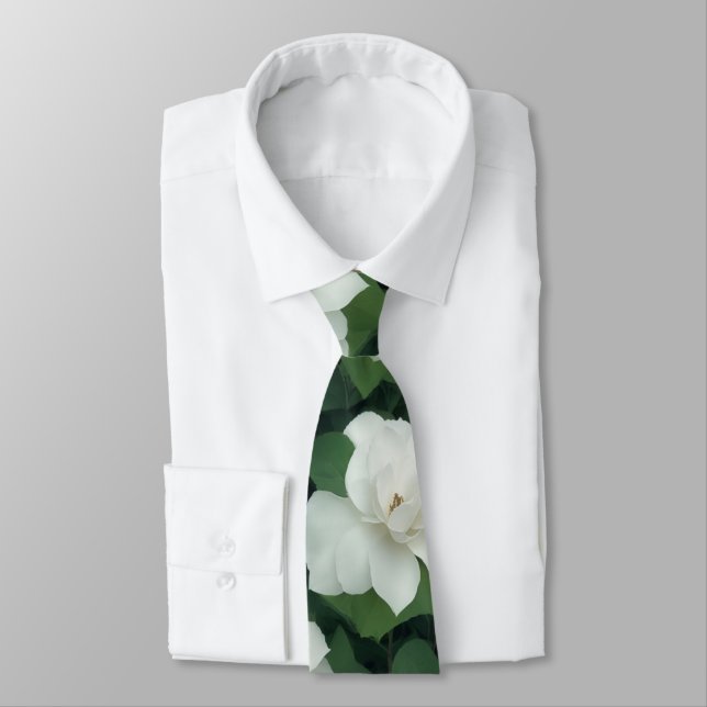 Elegant klassisch grün botanisch weiß Blüte Krawatte (Gebunden)
