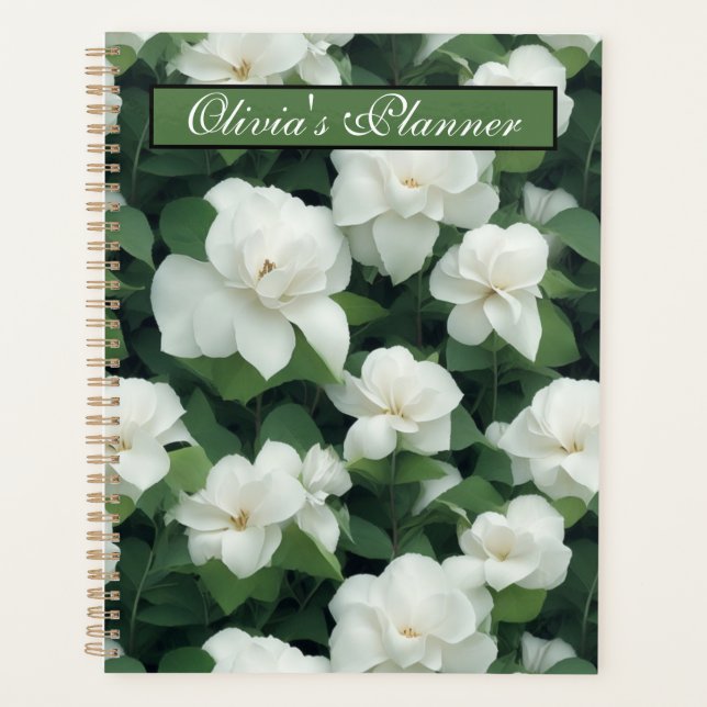 Elegant klassisch grün botanisch weiß Blüte Planer (Vorderseite)