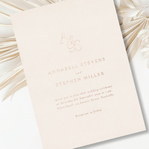 Elegant, klassisch, Monogramm, Beige, Foil, Hochze Folieneinladung