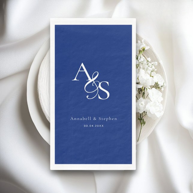 Elegant, klassisch, Monogramm, blau, Hochzeit Serviette (Elegant, Classic, Monogram, Wedding Paper Guest Towels, Napkins. Blue)