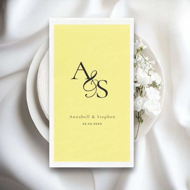 Elegant, klassisch, Monogramm, gelb, Hochzeit Serviette (Elegant, Classic, Monogram,  Wedding, Yellow Napkins.)
