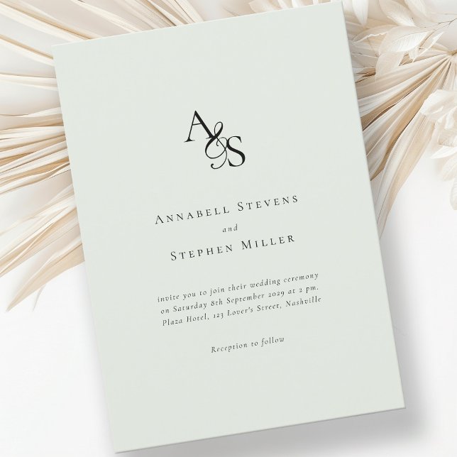 Elegant, klassisch, Monogramm, hellgrün, Hochzeit Einladung (Von Creator hochgeladen)