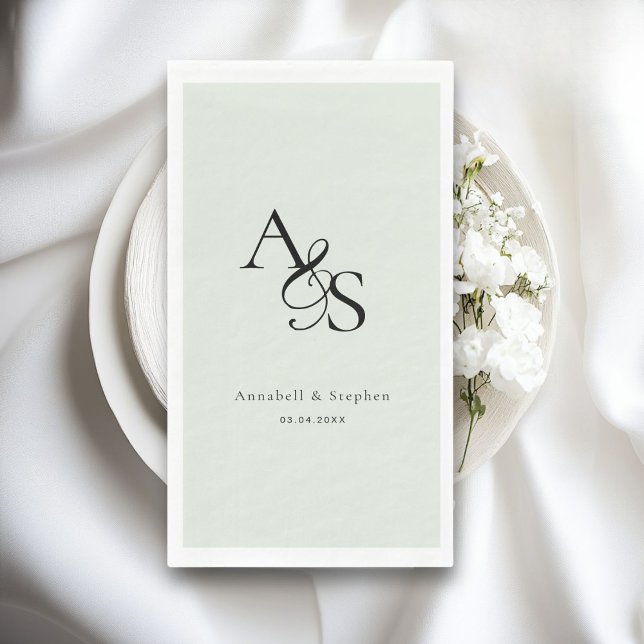 Elegant, klassisch, Monogramm, hellgrün, Hochzeit Serviette (Elegant, Classic, Monogram, Wedding Paper Guest Towels, Napkins. sAGE gREEN)