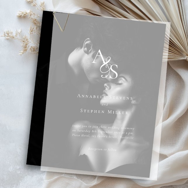 Elegant, klassisch, Monogramm, Hochzeit (Elegant, Classic, Monogram, Wedding Vellum Invitations)