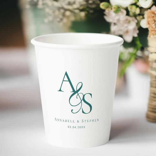 Elegant, klassisch, Monogramm, Hochzeit Pappbecher (Elegant, Classic, Monogram, Wedding Paper Cups with your name and date. )