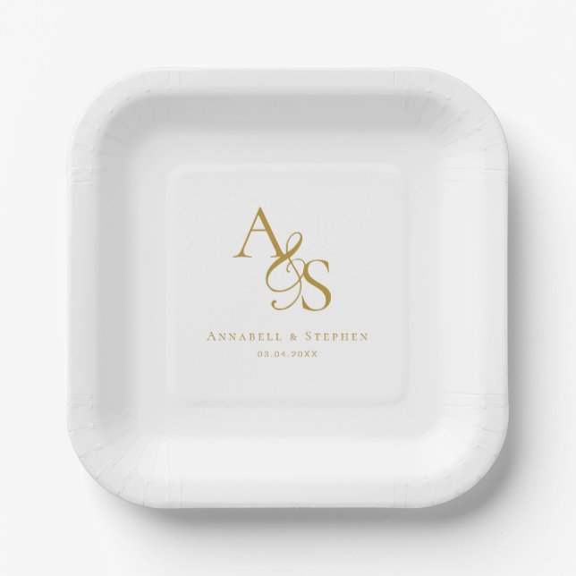 Elegant, klassisch, Monogramm, Hochzeit Pappteller (Vorderseite)