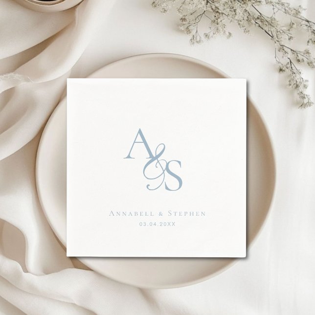 Elegant, klassisch, Monogramm, Hochzeit Serviette (Elegant Classic Monogram Blue Wedding Napkins)