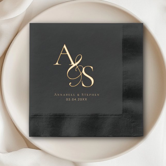 Elegant, Klassisch, Monogramm, Hochzeit Servietten Mit Folie (Elegant, Classic, Monogram, Wedding Foil Napkins with your Name, Initials and Text.)