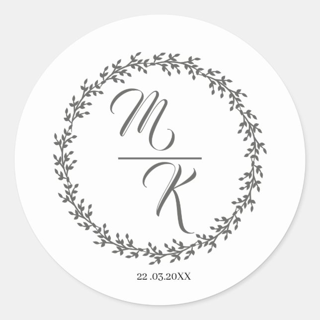 Elegant, klassisch Monogramm Kranz Runder Aufkleber (Vorderseite)