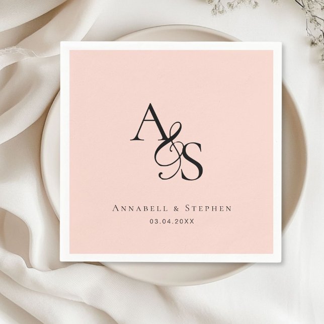 Elegant, klassisch, Monogramm, Rosa, Hochzeit Serviette (Elegant, Classic, Monogram, Blush-Pink, Wedding Napkin with your name and date.)