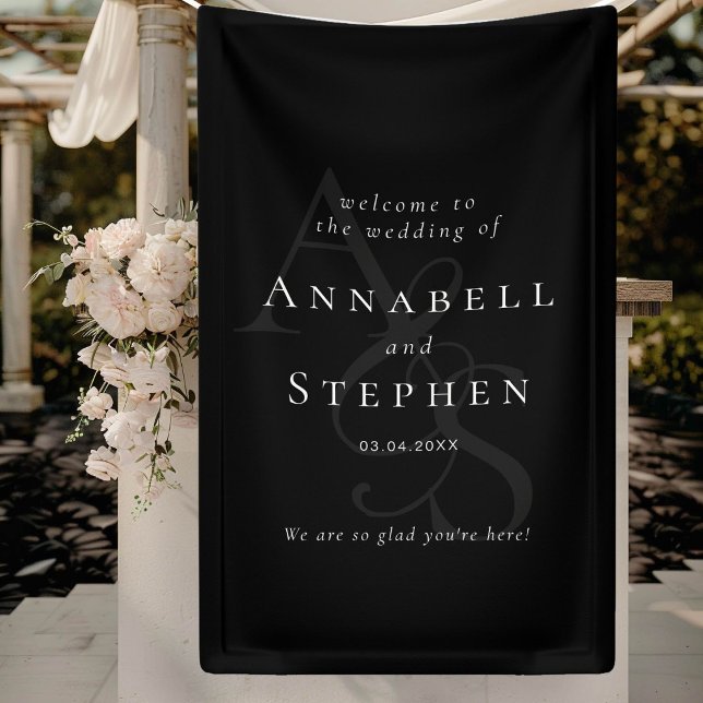 Elegant, klassisch, Monogramm, schwarz, Hochzeit Banner (Elegant, Classic, Monogram, Black and White, Wedding Banner)