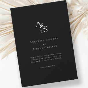 Elegant, klassisch, Monogramm, schwarz-weiß, Hochz Einladung