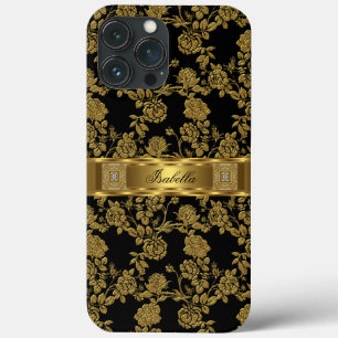 Elegant Klassisch Schwarz Gold Damast Blumen Case-Mate iPhone Hülle
