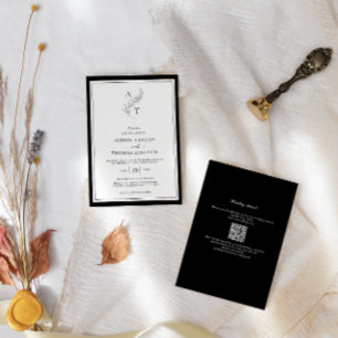 Elegant Klassischer Monogramm-QR-Code-Hochzeit Einladung
