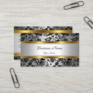 Elegant Klassisches Gold Grau Florales Schwarz Sil Visitenkarte