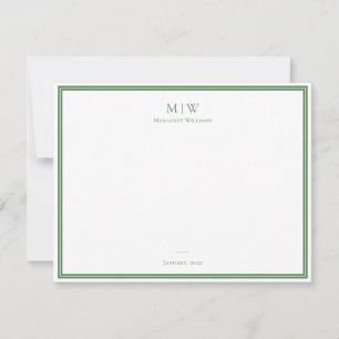 Elegant klassisches Monogramm in Salbeigrün, profe Mitteilungskarte