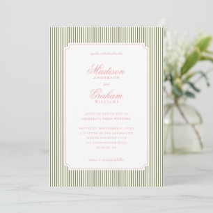 Elegant klassisches Rosa und Grün gestreift Einladung