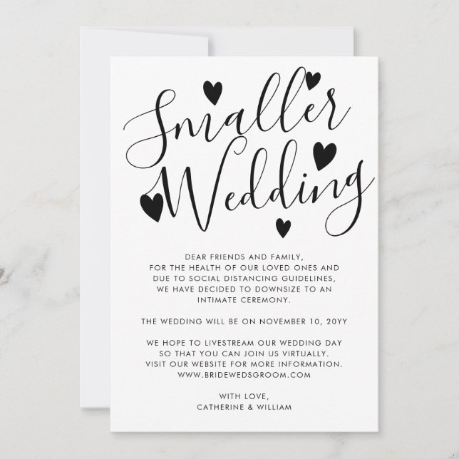 Elegant kleinere Hochzeitssenkungspläne Ankündigung (Vorderseite)