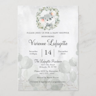 Elegant Koala Eucalyptus Leaf Foliage Baby Dusche Einladung