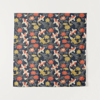 Elegant Koi Fish and Lotus Pattern Wandteppich