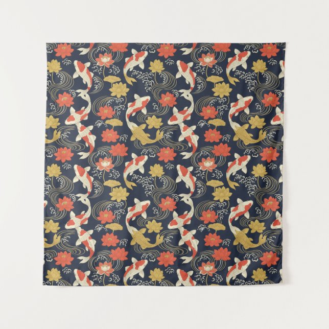 Elegant Koi Fish and Lotus Pattern Wandteppich (Vorderseite)