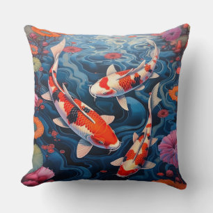 Elegant Koi Fish Blue/Orange Akzent Kopfkissen Kissen
