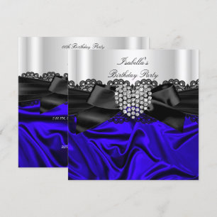 Elegant Königlich Blau Schwarz Weiß Diamant Geburt Einladung