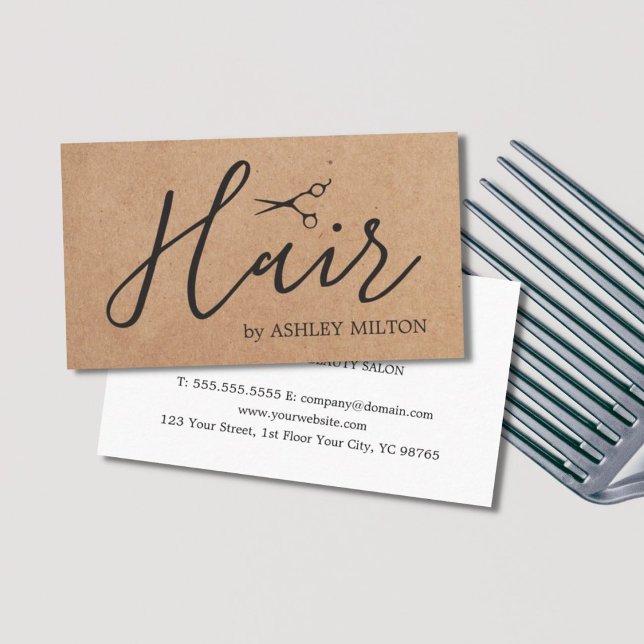 Elegant Kraft Dark Gray Scissors Hair Stylist Visitenkarte (Von Creator hochgeladen)