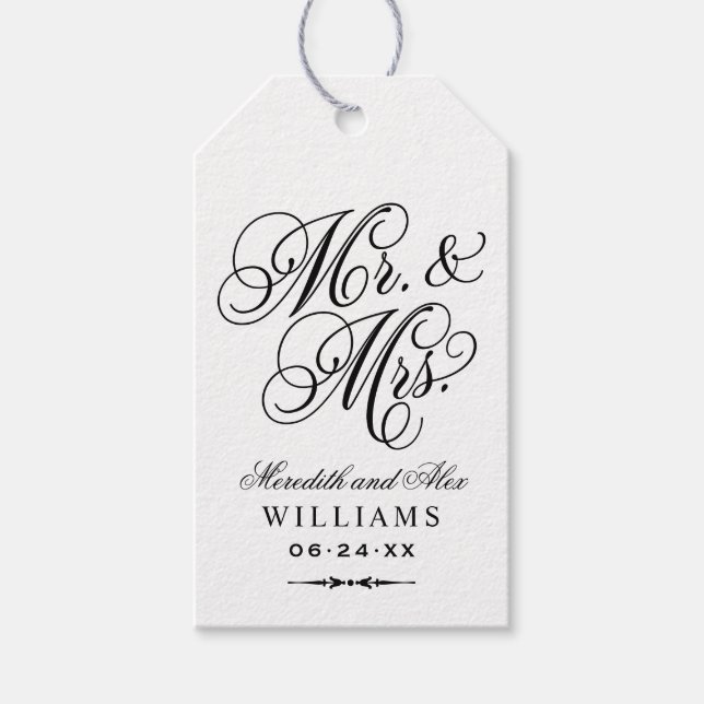 Elegant Kraft Mr. and Mrs. Script Custom Monogram Geschenkanhänger (Vorderseite)